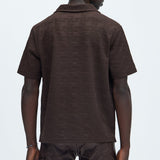 Camisa Ethel Textured Knit Johnny Collar - Café