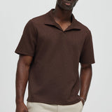 Camisa Burley Geo Textured Johnny Collar - Café