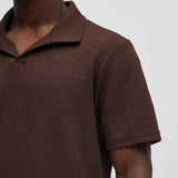 Camisa Burley Geo Textured Johnny Collar - Café