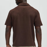 Camisa Burley Geo Textured Johnny Collar - Café