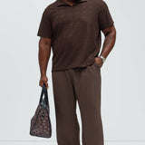 Camisa Ethel Textured Knit Johnny Collar - Café