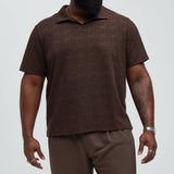 Camisa Ethel Textured Knit Johnny Collar - Café