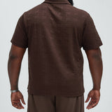 Camisa Ethel Textured Knit Johnny Collar - Café