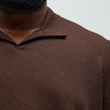 Camisa Burley Geo Textured Johnny Collar - Café