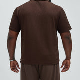 Camisa Burley Geo Textured Johnny Collar - Café