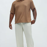 Camisa Polo Easton Geo Textured Johnny Collar - Café