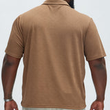 Camisa Polo Easton Geo Textured Johnny Collar - Café