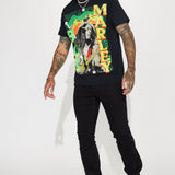 Camisa De Manga Corta Bob Marley Rasta Flag - Negro