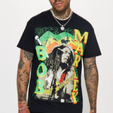 Camisa De Manga Corta Bob Marley Rasta Flag - Negro