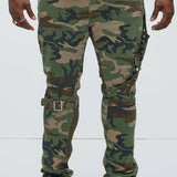 Pantalón Apilado De Pierna Ancha With The Straps Camo - Camuflaje