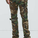 Pantalón Apilado De Pierna Ancha With The Straps Camo - Camuflaje