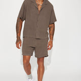 Camisa Abotonada Can't Quit Textured Linen - Café