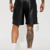 Shorts Stunttin' On These Faux Leather Cargo - Negro