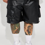 Shorts Stunttin' On These Faux Leather Cargo - Negro