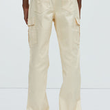 Pantalón Better Be Cargo Waxed Skinny Flared - Crema