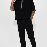 Camisa Abotonada Solid Textured Linen - Negro