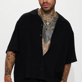 Camisa Abotonada Solid Textured Linen - Negro