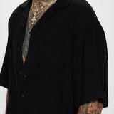 Camisa Abotonada Solid Textured Linen - Negro