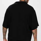 Camisa Abotonada Solid Textured Linen - Negro
