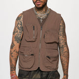 Chaleco Our Moment Utility Nylon Cargo - Café