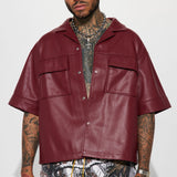 Camisa Abotonada High Stepper Faux Leather - Vino Tinto