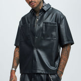 Camisa Vesta Faux Leather - Negro
