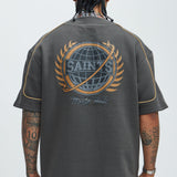 Manga Corta Saint Worldwide Henley - Negro