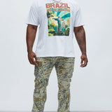 Pantalón Apilado De Pierna Ancha Go Out Frayed - Camuflaje