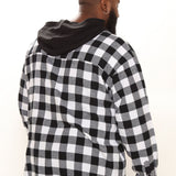 Camisa Good Luck Hooded Plaid Flannel - Blanco Negro