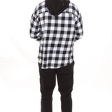 Camisa Good Luck Hooded Plaid Flannel - Blanco Negro