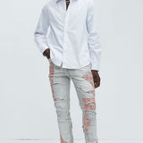 Pantalón Ripped It And Fixed Stacked Skinny Flared - Gris/Combinado