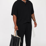Camisa Abotonada Solid Textured Linen - Negro