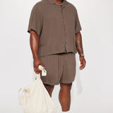 Camisa Abotonada Can't Quit Textured Linen - Café