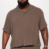 Camisa Abotonada Can't Quit Textured Linen - Café