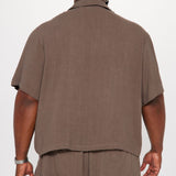Camisa Abotonada Can't Quit Textured Linen - Café