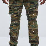 Pantalón Ajustado Y Acampanado Let's Go Fray Cargo - Camuflaje