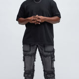 Pantalón De Mezclilla One Way Cargo Frayed Straight - Deslavado Negro