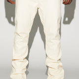 Pantalones de piel sintética de alta gama con corte acampanado - Crema