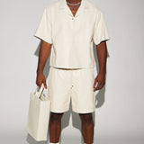 Camisa Abotonada Gotta Run Faux Croc Leather Cropped - Crema