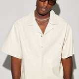 Camisa Abotonada Gotta Run Faux Croc Leather Cropped - Crema