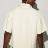 Camisa Abotonada Gotta Run Faux Croc Leather Cropped - Crema