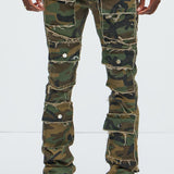 Pantalón Ajustado Y Acampanado Let's Go Fray Cargo - Camuflaje