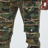 Pantalón Ajustado Y Acampanado Let's Go Fray Cargo - Camuflaje