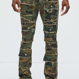 Pantalón Ajustado Y Acampanado Let's Go Fray Cargo - Camuflaje