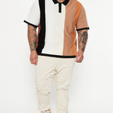Camisa Polo Levels Striped Short Sleeve Knit - Café/Combinado