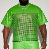 Camiseta Gotta Run Faux Crocodile Leather Mesh Oversized - Verde