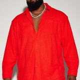 Camisa de manga larga con botones de textura Dean - Roja