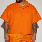 Camisa de botones corta tejida con textura Wilder - Naranja