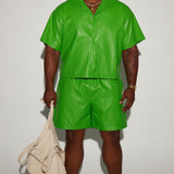 Camisa Abotonada Gotta Run Faux Croc Leather Cropped - Verde