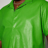 Camisa Abotonada Gotta Run Faux Croc Leather Cropped - Verde